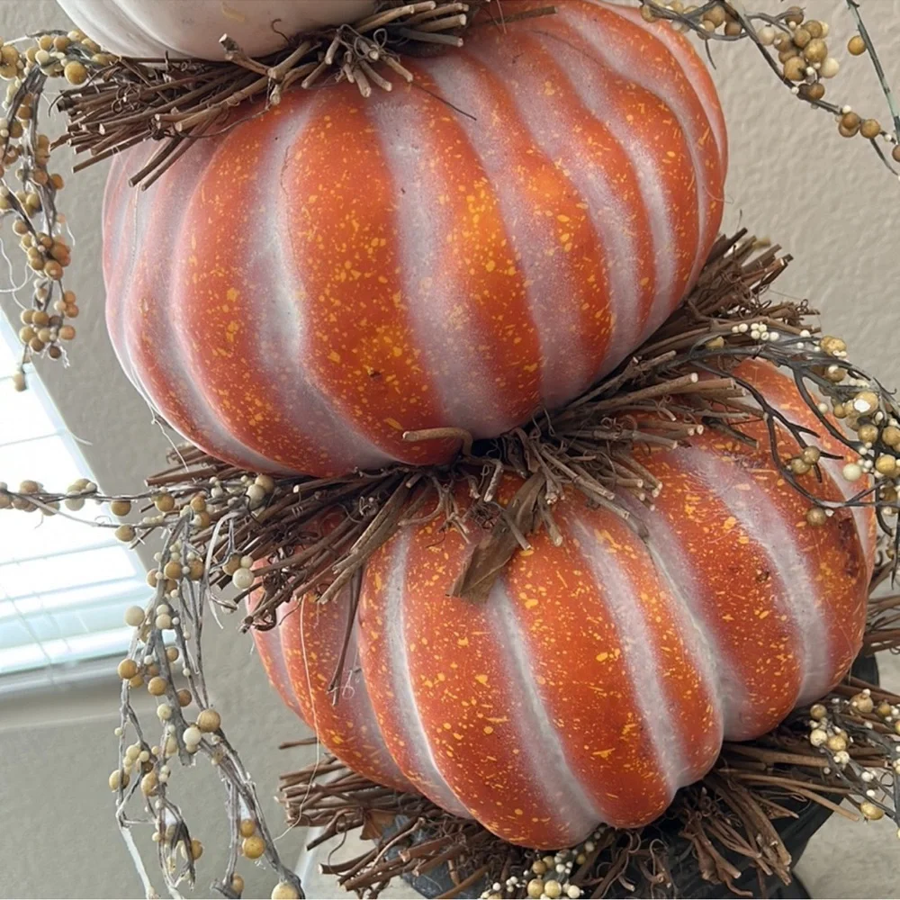 Fall Harvest Autumn Rustic Farmhouse Stacked Pumpkin Topiary